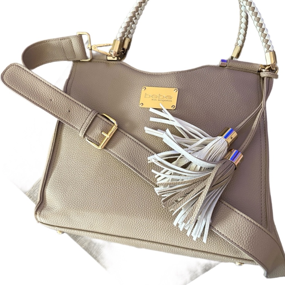 Bebe Taupe Shoulder Bag with Gold Details